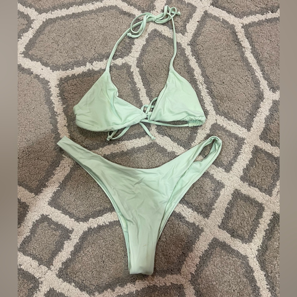 Sunny Bunny Swim Mint Green Triangle String Bikini Set